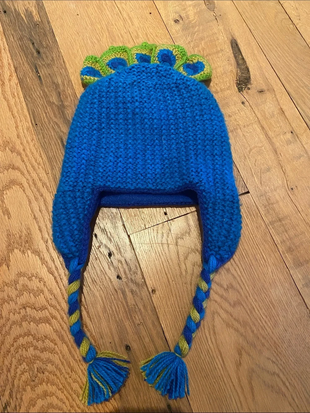 Peacock Alpaca Blend Knit Crochet Hat Made in Peru Blue Green